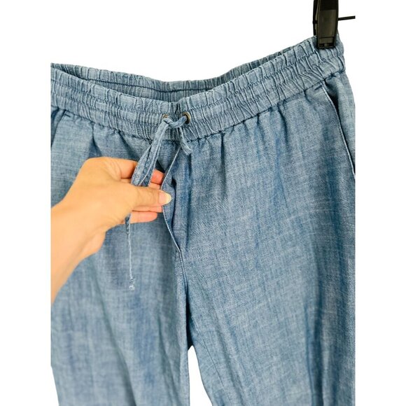 J.Crew Chambray Pants Elastic Waist Drawstring Summer Joggers Size 6 Blue - Picture 5 of 7